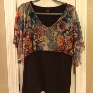 Size XL Top Brown with Colorful Sheer Upper